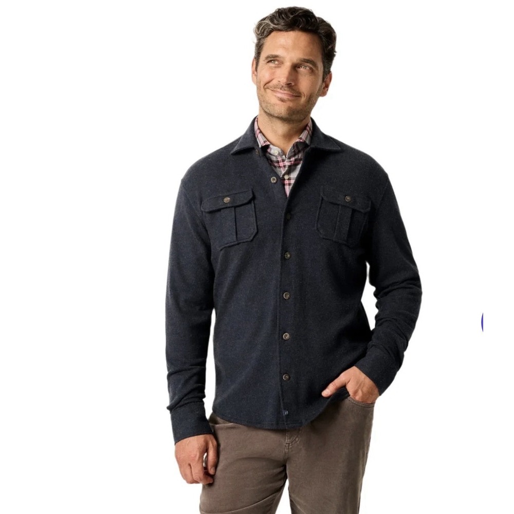 Johnnie-O Briggs Stretch Knit Flannel Sz S Lodge Camp Shirt Shacket Navy Jacket